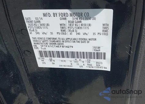 2014 Ford F-150 Xlt z USA, uszkodzony, nr VIN 1FTFX1CT4EFB14279